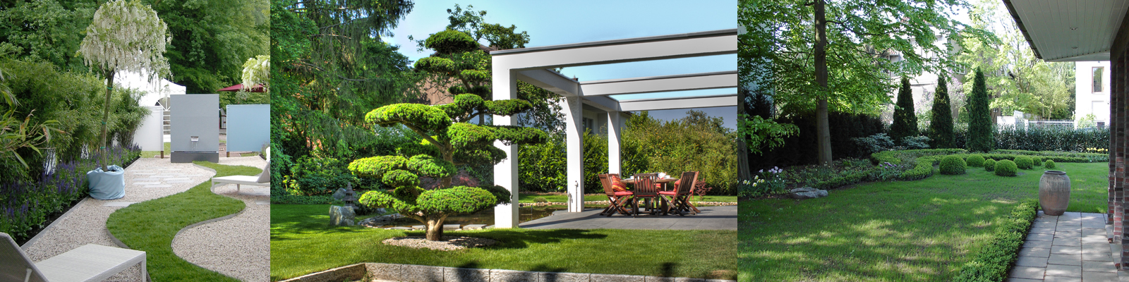 Exklusiver Privatgarten mit Formgehölz, Pergola und Teich